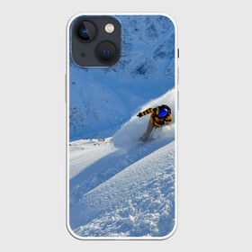 Чехол для iPhone 13 mini с принтом Спуск в Петрозаводске,  |  | Тематика изображения на принте: гора | зима | лыжник | снег | спорт | спуск
