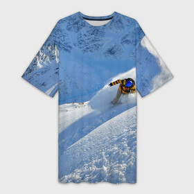 Платье-футболка 3D с принтом Спуск в Петрозаводске,  |  | гора | зима | лыжник | снег | спорт | спуск