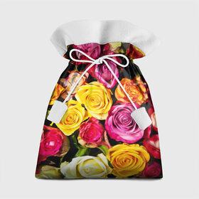 Подарочный 3D мешок с принтом Букет роз в Петрозаводске, 100% полиэстер | Размер: 29*39 см | Тематика изображения на принте: жёлтый | красный | лепестки | прикольные картинки | розы | цветочки | цветы