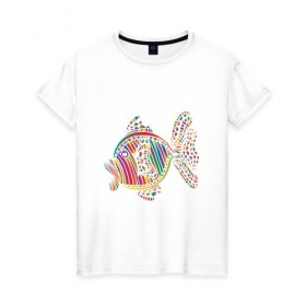 Женская футболка хлопок с принтом Разноцветная рыбка в Петрозаводске, 100% хлопок | прямой крой, круглый вырез горловины, длина до линии бедер, слегка спущенное плечо | 