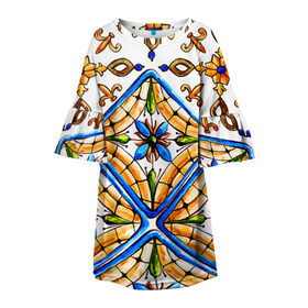 Детское платье 3D с принтом Майолика 4 в Петрозаводске, 100% полиэстер | прямой силуэт, чуть расширенный к низу. Круглая горловина, на рукавах — воланы | dg | dolce | dolce  gabana | dolce  gabbana | dolce gabbana | maiolica | majolica | trend | барселона | дольче | дольче габана | дольче габбана | керамика | майолика | мода | модный принт | мозаика | мозайка | плитка | роспись | тренд