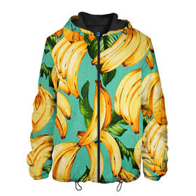 Мужская куртка 3D с принтом Банан в Петрозаводске, ткань верха — 100% полиэстер, подклад — флис | прямой крой, подол и капюшон оформлены резинкой с фиксаторами, два кармана без застежек по бокам, один большой потайной карман на груди. Карман на груди застегивается на липучку | banana | банан | бананы | паттерн