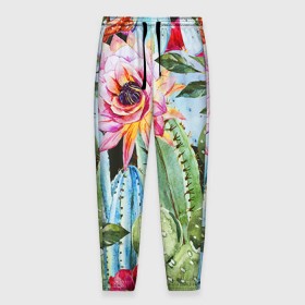 Мужские брюки 3D с принтом Зелень в Петрозаводске, 100% полиэстер | манжеты по низу, эластичный пояс регулируется шнурком, по бокам два кармана без застежек, внутренняя часть кармана из мелкой сетки | кактусы | лилия | тропики | цветы