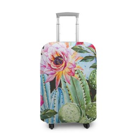 Чехол для чемодана 3D с принтом Зелень в Петрозаводске, 86% полиэфир, 14% спандекс | двустороннее нанесение принта, прорези для ручек и колес | кактусы | лилия | тропики | цветы