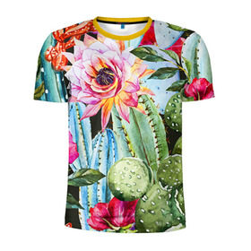 Мужская футболка 3D спортивная с принтом Зелень в Петрозаводске, 100% полиэстер с улучшенными характеристиками | приталенный силуэт, круглая горловина, широкие плечи, сужается к линии бедра | кактусы | лилия | тропики | цветы