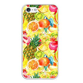 Чехол для iPhone 5/5S матовый с принтом Веселые фрукты 1 в Петрозаводске, Силикон | Область печати: задняя сторона чехла, без боковых панелей | апельсин | арбуз | банан | виноград | груша | киви | овощи | питание | ппп | правильное | тайланд | фрукт | яблоко