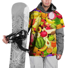 Накидка на куртку 3D с принтом Веселые фрукты в Петрозаводске, 100% полиэстер |  | апельсин | арбуз | банан | виноград | груша | киви | овощи | питание | ппп | правильное | тайланд | фрукт | яблоко
