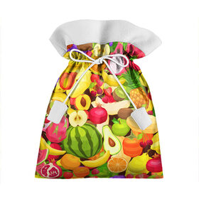 Подарочный 3D мешок с принтом Веселые фрукты в Петрозаводске, 100% полиэстер | Размер: 29*39 см | Тематика изображения на принте: апельсин | арбуз | банан | виноград | груша | киви | овощи | питание | ппп | правильное | тайланд | фрукт | яблоко