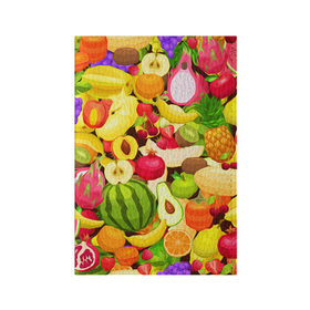 Обложка для паспорта матовая кожа с принтом Веселые фрукты в Петрозаводске, натуральная матовая кожа | размер 19,3 х 13,7 см; прозрачные пластиковые крепления | апельсин | арбуз | банан | виноград | груша | киви | овощи | питание | ппп | правильное | тайланд | фрукт | яблоко