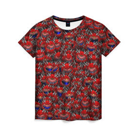 Женская футболка 3D с принтом Какодемоны (pixel-art) в Петрозаводске, 100% полиэфир ( синтетическое хлопкоподобное полотно) | прямой крой, круглый вырез горловины, длина до линии бедер | doom | демон | дум