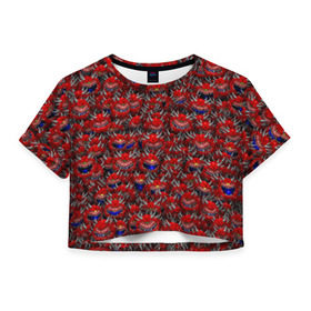 Женская футболка 3D укороченная с принтом Какодемоны (pixel-art) в Петрозаводске, 100% полиэстер | круглая горловина, длина футболки до линии талии, рукава с отворотами | doom | демон | дум