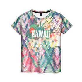 Женская футболка 3D с принтом HAWAII 5 в Петрозаводске, 100% полиэфир ( синтетическое хлопкоподобное полотно) | прямой крой, круглый вырез горловины, длина до линии бедер | hawaii | гаваи | лето | океан | отдых | пальмы | пляж | серф
