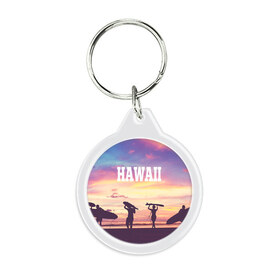 Брелок круглый с принтом HAWAII 3 в Петрозаводске, пластик и полированная сталь | круглая форма, металлическое крепление в виде кольца | Тематика изображения на принте: hawaii | гаваи | лето | океан | отдых | пальмы | пляж | серф