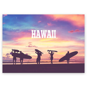 Поздравительная открытка с принтом HAWAII 3 в Петрозаводске, 100% бумага | плотность бумаги 280 г/м2, матовая, на обратной стороне линовка и место для марки
 | hawaii | гаваи | лето | океан | отдых | пальмы | пляж | серф