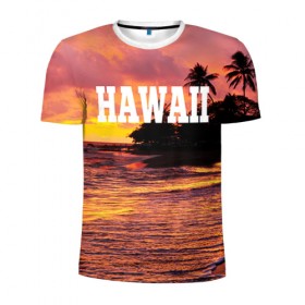 Мужская футболка 3D спортивная с принтом HAWAII 2 в Петрозаводске, 100% полиэстер с улучшенными характеристиками | приталенный силуэт, круглая горловина, широкие плечи, сужается к линии бедра | Тематика изображения на принте: hawaii | гаваи | лето | океан | отдых | пальмы | пляж | серф