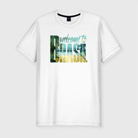 Мужская футболка премиум с принтом Бразилия в Петрозаводске, 92% хлопок, 8% лайкра | приталенный силуэт, круглый вырез ворота, длина до линии бедра, короткий рукав | brasil | бразилия | море | океан | пальмы | пляж