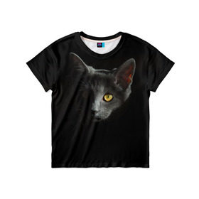 Детская футболка 3D с принтом Кошачий взгляд в Петрозаводске, 100% гипоаллергенный полиэфир | прямой крой, круглый вырез горловины, длина до линии бедер, чуть спущенное плечо, ткань немного тянется | Тематика изображения на принте: глаз | киска | кот | котёнок | кошка | прикольные картинки | темнота | тьма