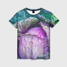 Женская футболка 3D с принтом Капуста в Петрозаводске, 100% полиэфир ( синтетическое хлопкоподобное полотно) | прямой крой, круглый вырез горловины, длина до линии бедер | Тематика изображения на принте: дача | еда | зелень | капуста | овощи | огород | растения | цветная капуста