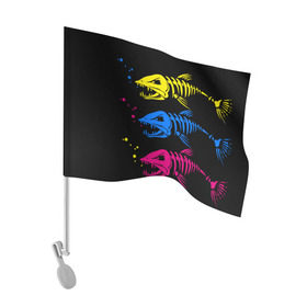 Флаг для автомобиля с принтом Рыбалка в Петрозаводске, 100% полиэстер | Размер: 30*21 см | art | bubbles | fish | fishing | river | skeleton | water | арт | вода | пузыри | река | рыба | рыбалка | скелет