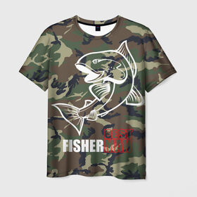 Мужская футболка 3D с принтом Лучший рыбак в Петрозаводске, 100% полиэфир | прямой крой, круглый вырез горловины, длина до линии бедер | best fisherman | camouflage | fish | fishing | man | камуфляж | лучший рыбак | мужчина | рыба | рыбалка