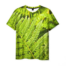 Мужская футболка 3D с принтом Папоротник в Петрозаводске, 100% полиэфир | прямой крой, круглый вырез горловины, длина до линии бедер | Тематика изображения на принте: ботаника | зелень | листья | папоротник | природа | растения | цветок