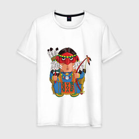 Мужская футболка хлопок с принтом Забавные Индейцы 7 в Петрозаводске, 100% хлопок | прямой крой, круглый вырез горловины, длина до линии бедер, слегка спущенное плечо. | 