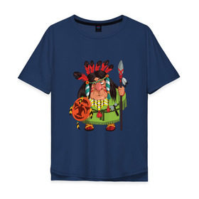 Мужская футболка хлопок Oversize с принтом Забавные Индейцы 8 в Петрозаводске, 100% хлопок | свободный крой, круглый ворот, “спинка” длиннее передней части | апачи | вождь | воин | животные | запад | канада | лидер | лицо | северная | смешные | талисман | цвет