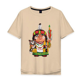 Мужская футболка хлопок Oversize с принтом Забавные Индейцы 9 в Петрозаводске, 100% хлопок | свободный крой, круглый ворот, “спинка” длиннее передней части | апачи | вождь | воин | животные | запад | канада | лидер | лицо | северная | смешные | талисман | цвет