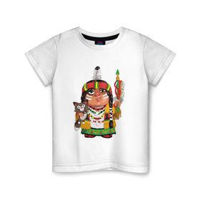 Детская футболка хлопок с принтом Забавные Индейцы 9 в Петрозаводске, 100% хлопок | круглый вырез горловины, полуприлегающий силуэт, длина до линии бедер | апачи | вождь | воин | животные | запад | канада | лидер | лицо | северная | смешные | талисман | цвет