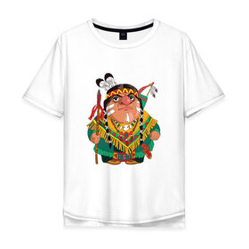 Мужская футболка хлопок Oversize с принтом Забавные Индейцы 10 в Петрозаводске, 100% хлопок | свободный крой, круглый ворот, “спинка” длиннее передней части | апачи | вождь | воин | животные | запад | канада | лидер | лицо | северная | смешные | талисман | цвет