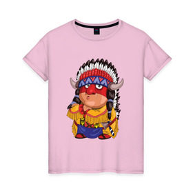Женская футболка хлопок с принтом Забавные Индейцы 11 в Петрозаводске, 100% хлопок | прямой крой, круглый вырез горловины, длина до линии бедер, слегка спущенное плечо | апачи | вождь | воин | животные | запад | канада | лидер | лицо | северная | смешные | талисман | цвет