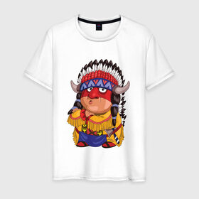 Мужская футболка хлопок с принтом Забавные Индейцы 11 в Петрозаводске, 100% хлопок | прямой крой, круглый вырез горловины, длина до линии бедер, слегка спущенное плечо. | апачи | вождь | воин | животные | запад | канада | лидер | лицо | северная | смешные | талисман | цвет