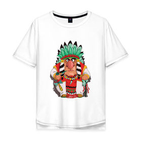 Мужская футболка хлопок Oversize с принтом Забавные Индейцы 12 в Петрозаводске, 100% хлопок | свободный крой, круглый ворот, “спинка” длиннее передней части | 