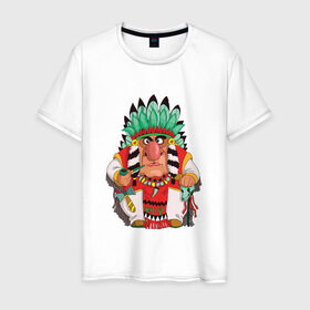 Мужская футболка хлопок с принтом Забавные Индейцы 12 в Петрозаводске, 100% хлопок | прямой крой, круглый вырез горловины, длина до линии бедер, слегка спущенное плечо. | 