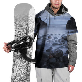 Накидка на куртку 3D с принтом Туманный берег в Петрозаводске, 100% полиэстер |  | Тематика изображения на принте: 