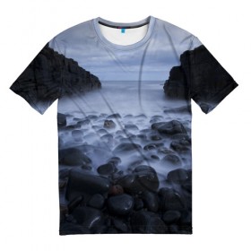 Мужская футболка 3D с принтом Туманный берег в Петрозаводске, 100% полиэфир | прямой крой, круглый вырез горловины, длина до линии бедер | 