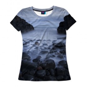 Женская футболка 3D с принтом Туманный берег в Петрозаводске, 100% полиэфир ( синтетическое хлопкоподобное полотно) | прямой крой, круглый вырез горловины, длина до линии бедер | 