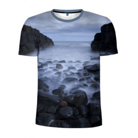 Мужская футболка 3D спортивная с принтом Туманный берег в Петрозаводске, 100% полиэстер с улучшенными характеристиками | приталенный силуэт, круглая горловина, широкие плечи, сужается к линии бедра | 