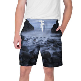 Мужские шорты 3D с принтом Туманный берег в Петрозаводске,  полиэстер 100% | прямой крой, два кармана без застежек по бокам. Мягкая трикотажная резинка на поясе, внутри которой широкие завязки. Длина чуть выше колен | 