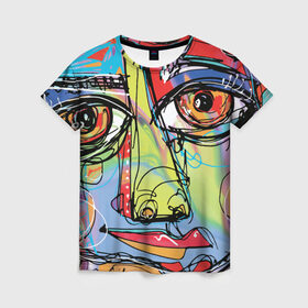 Женская футболка 3D с принтом Abstract girl graffiti в Петрозаводске, 100% полиэфир ( синтетическое хлопкоподобное полотно) | прямой крой, круглый вырез горловины, длина до линии бедер | abstract | girl | graffiti