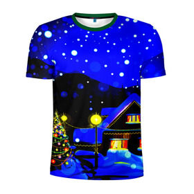 Мужская футболка 3D спортивная с принтом Новогодняя ночь в Петрозаводске, 100% полиэстер с улучшенными характеристиками | приталенный силуэт, круглая горловина, широкие плечи, сужается к линии бедра | елка | зима | новый год | снежинки