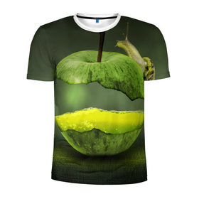 Мужская футболка 3D спортивная с принтом Яблоко в Петрозаводске, 100% полиэстер с улучшенными характеристиками | приталенный силуэт, круглая горловина, широкие плечи, сужается к линии бедра | Тематика изображения на принте: арт | зеленый | новые | улитка | фантастика | фрукты | яблоко