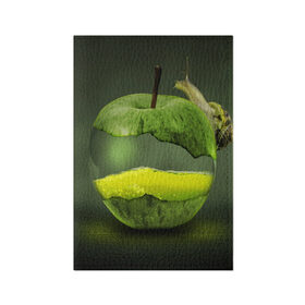 Обложка для паспорта матовая кожа с принтом Яблоко в Петрозаводске, натуральная матовая кожа | размер 19,3 х 13,7 см; прозрачные пластиковые крепления | арт | зеленый | новые | улитка | фантастика | фрукты | яблоко