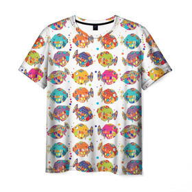Мужская футболка 3D с принтом Рыбки в Петрозаводске, 100% полиэфир | прямой крой, круглый вырез горловины, длина до линии бедер | Тематика изображения на принте: детский | разноцветный | рыба | яркий