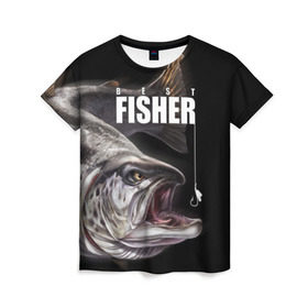 Женская футболка 3D с принтом Лучший рыбак в Петрозаводске, 100% полиэфир ( синтетическое хлопкоподобное полотно) | прямой крой, круглый вырез горловины, длина до линии бедер | background | best fisherman | black | fish | fishing | sturgeon | лучший рыбак | осетр | рыба | рыбалка | фон | черный