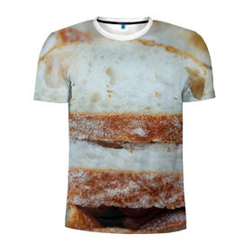 Мужская футболка 3D спортивная с принтом Хлеб в Петрозаводске, 100% полиэстер с улучшенными характеристиками | приталенный силуэт, круглая горловина, широкие плечи, сужается к линии бедра | батон | булка | булочка | выпечка | еда | кулинария | кусочек | мука | хлеб