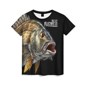 Женская футболка 3D с принтом Лучший рыбак в Петрозаводске, 100% полиэфир ( синтетическое хлопкоподобное полотно) | прямой крой, круглый вырез горловины, длина до линии бедер | background | best fisherman | black | fish | fishing | лучший рыбак | рыба | рыбалка | фон | черный