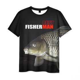 Мужская футболка 3D с принтом Лучший рыбак в Петрозаводске, 100% полиэфир | прямой крой, круглый вырез горловины, длина до линии бедер | background | best fisherman | black | fish | fishing | лещ | лучший рыбак | рыба | рыбалка | фон | черный