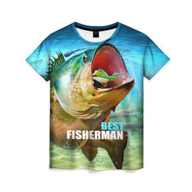 Женская футболка 3D с принтом Лучший рыбак в Петрозаводске, 100% полиэфир ( синтетическое хлопкоподобное полотно) | прямой крой, круглый вырез горловины, длина до линии бедер | крючок | лягушка | наживка | рыба