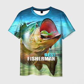 Мужская футболка 3D с принтом Лучший рыбак в Петрозаводске, 100% полиэфир | прямой крой, круглый вырез горловины, длина до линии бедер | крючок | лягушка | наживка | рыба